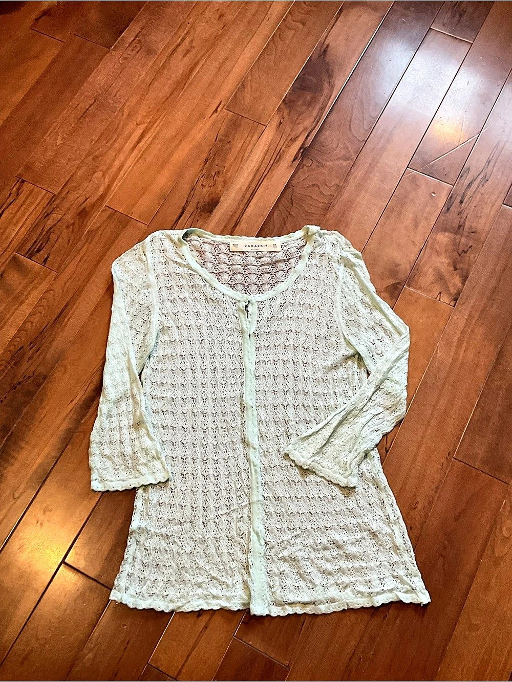 Zara Knit Lace-Knit Cardigan in soft mint green size medium